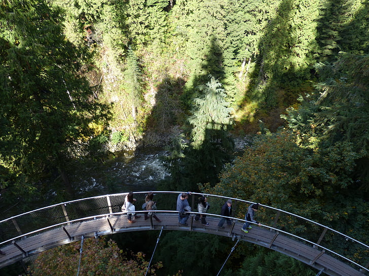 Sky chůze, Vancouver, Britská Kolumbie, Capilano kaňonu, parku, dovolená, pohled