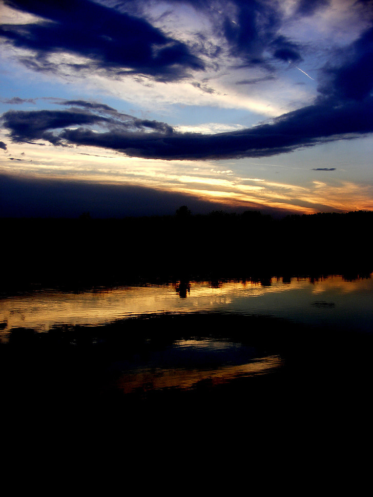 zachód słońca, niebo, Chmura, w godzinach wieczornych, Jezioro