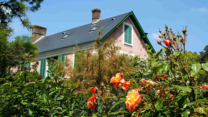 mājas, čukurs, jumts, Francija, Giverny, Claude monet, rozes