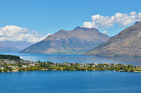 Llac, poble, el paisatge, l'aigua, muntanya, natura, Nova Zelanda