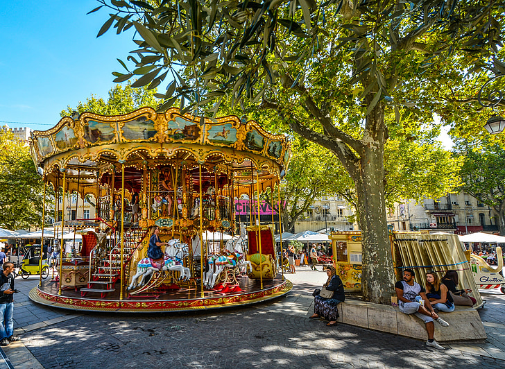 Avignon, Provence, Frankrike, merry go round, karusellen, Park, byen