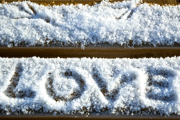 liefde, hart, sneeuw, Valentijn, romantiek, wit, teken