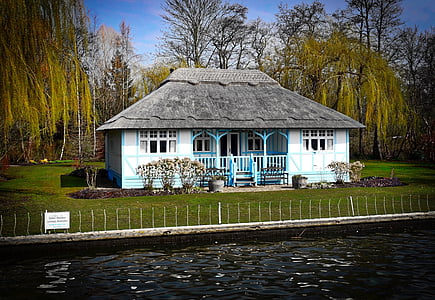 Ferienhaus, Strohdach, Kanal, aus Holz, traditionelle, Landschaft, Architektur