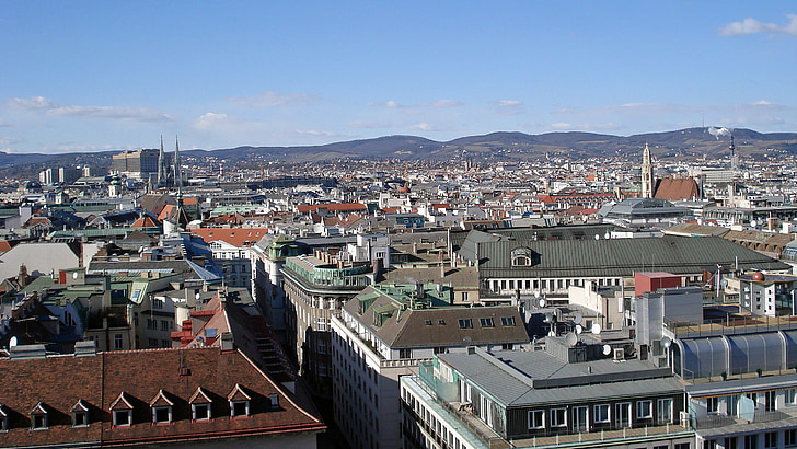 Wiedeń, Miasto, Widok, dachy, widok na miasto, ponad dachami
