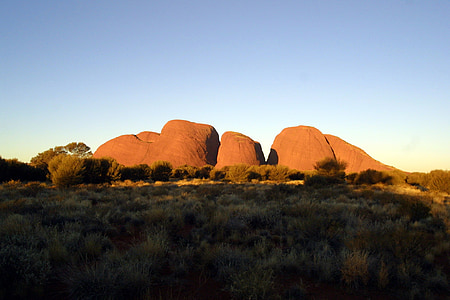 kata Tjuta, Australie, Outback, paysage, tombée de la nuit, orange