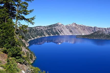 cratera, Lago, reflexão, paisagem, azul, montanha, água