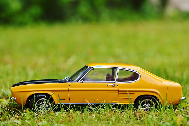 Capri, automatikus, modell, Oldtimer, járművek, modell autó, sárga