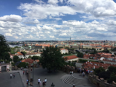 Prague, ville, vue, Plaza, gens, ensoleillée, Tourisme