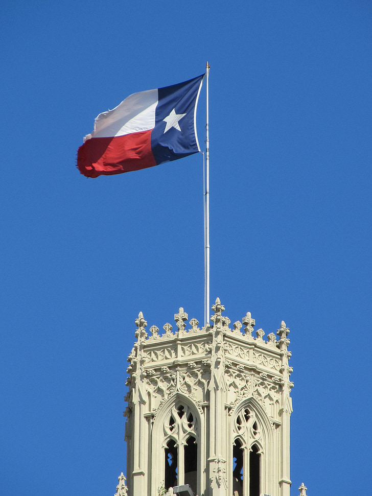 Texas állami zászló, integetett, Emily morgan hotel, San antonio, Texas, belváros, városi