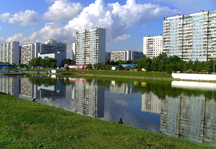 Moskva, Russland, bygninger, Urban, skyline, elven, kanalen