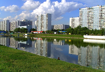 Moskva, Rusko, budovy, městský, Panorama, řeka, kanál