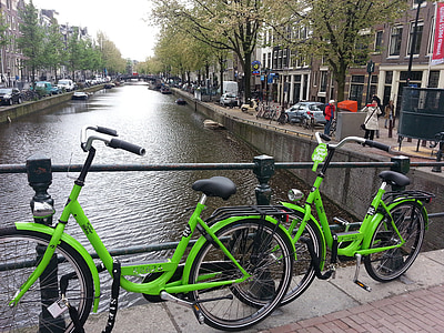Amsterdamas, dviratis, kanalas, kanalas, Nyderlandai, Olandijoje, Miestas