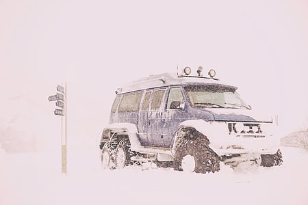 samochód, pojazd, podróży, podróż, śnieg, zimowe, pojazdów lądowych