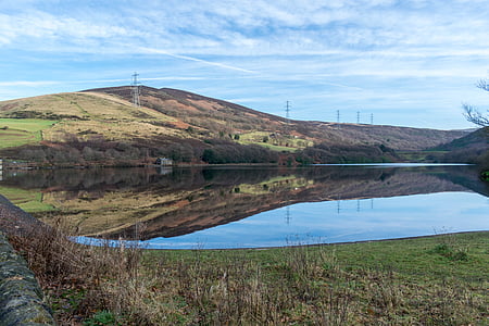 reflectie, water, Lake, landschap, reservoir, Stalybridge