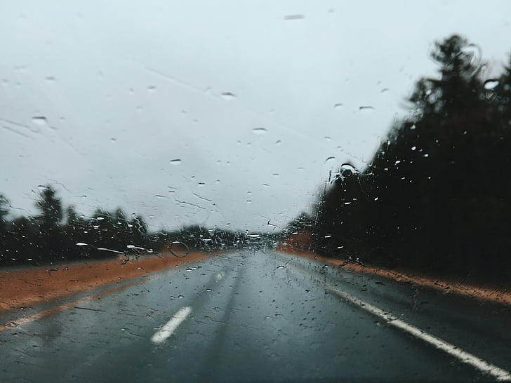 nhựa đường, đường, mưa, Ngày, lái xe, xe hơi, ô tô