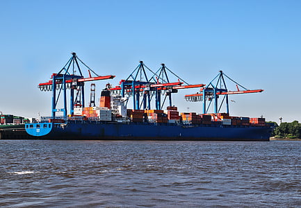 contenidor, vaixell, grues, càrrega, vaixell de càrrega, Portuària, Hamburgo