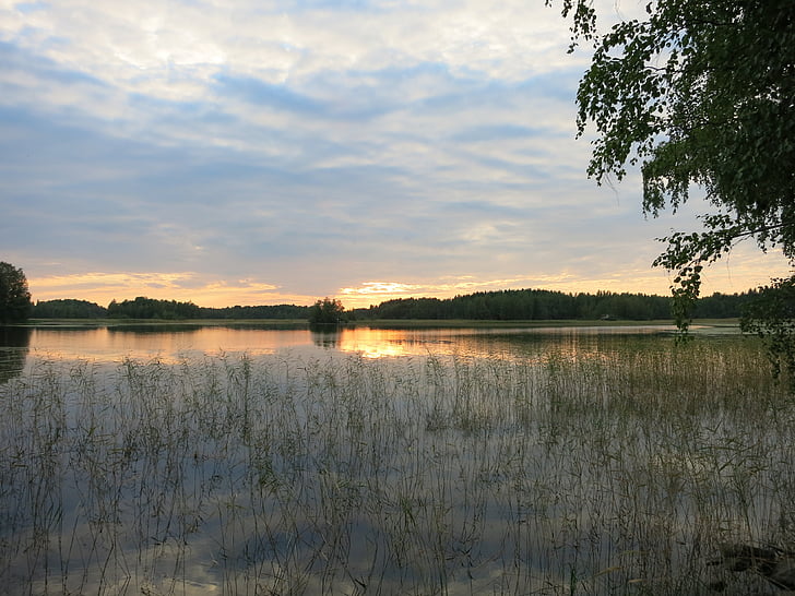 Finska, jezero, sončni zahod, Skandinaviji, narave