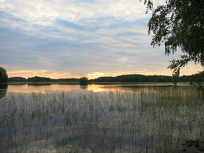 Fínsko, jazero, západ slnka, Škandinávia, Príroda