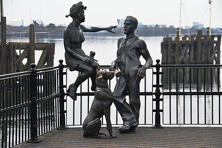 Bronze, Mann, Frau, Hund, Körper, junge, Statue