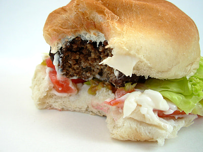 Hamburger, mięso, fast foodów, jedzenie, szybki, wiadomości-śmieci, chleb