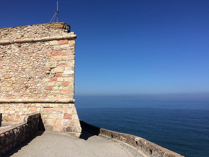 castle, wall, sea, ocean, nazare, portugal, atlantic