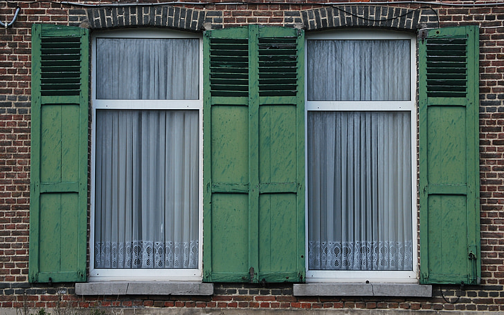 skodder, grønn, vinduet, fasade, frontruten