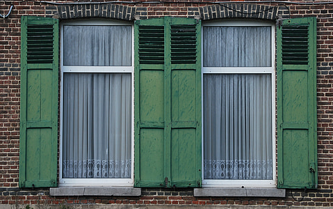 jendela, hijau, jendela, fasad, kaca depan