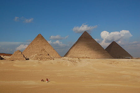 pyramids, egypt, cairo, desert, egyptian, sand, sky