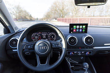 Audi a3, interjers, carplay, Automātiska, stūres rats, informācijas panelis, auto detaļu