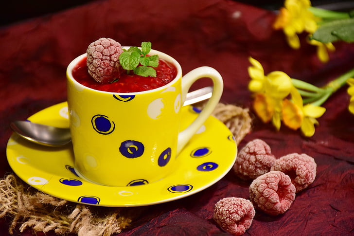 raspberries, sorbet, raspberry sorbet, dessert, benefit from, cup, vascular