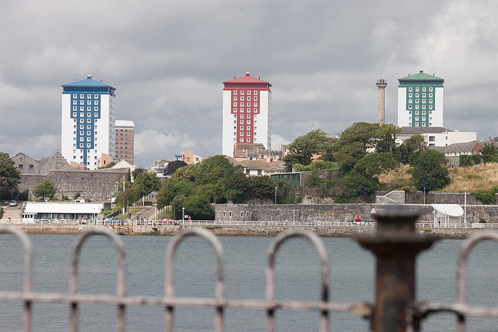 silos di alloggiamento, grattacieli, Costa, architettura, blu, rosso, verde
