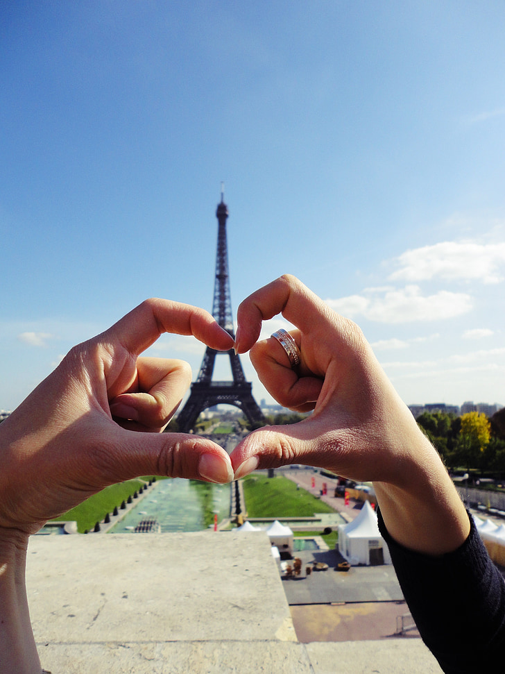 Eiffeltårnet, Kærlighed, hænder, Romance, abstrakt, hjerte, hjerte forme