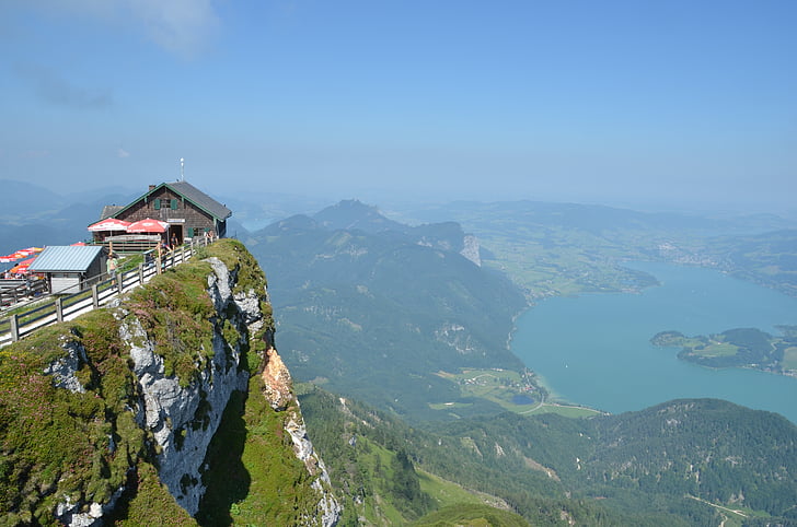 mondsee, mountains, mountain hut, landscape, austria, mountain, nature