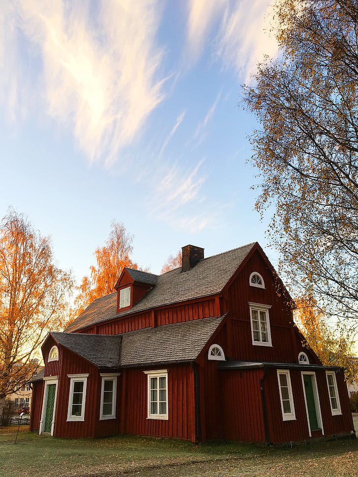 Skellefteå, nordanå, Himmel, Dom, dachu, błękitne niebo, jesień