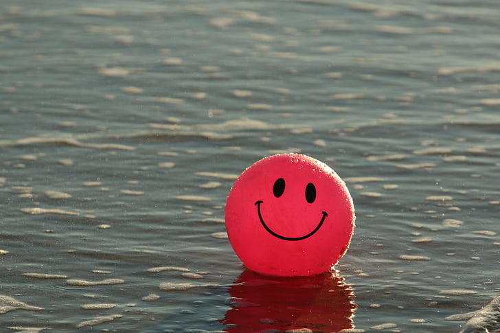 Piłka, Plaża, szczęśliwy, Ocean, różowy, uśmiech, Smiley