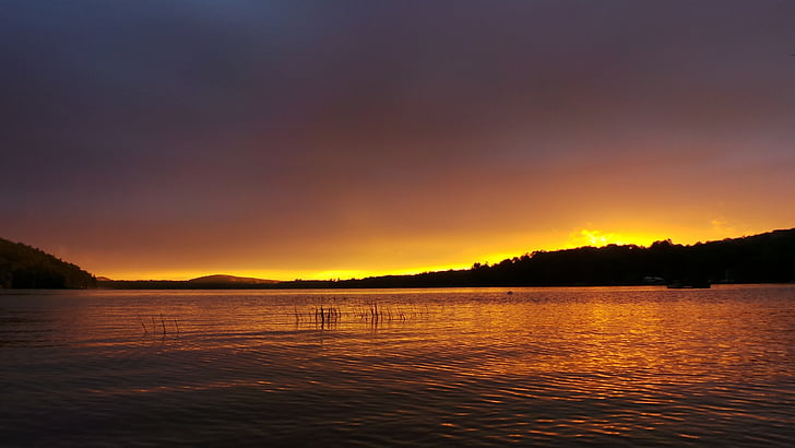 body, water, sunset, landscape, photography, lake, mountain