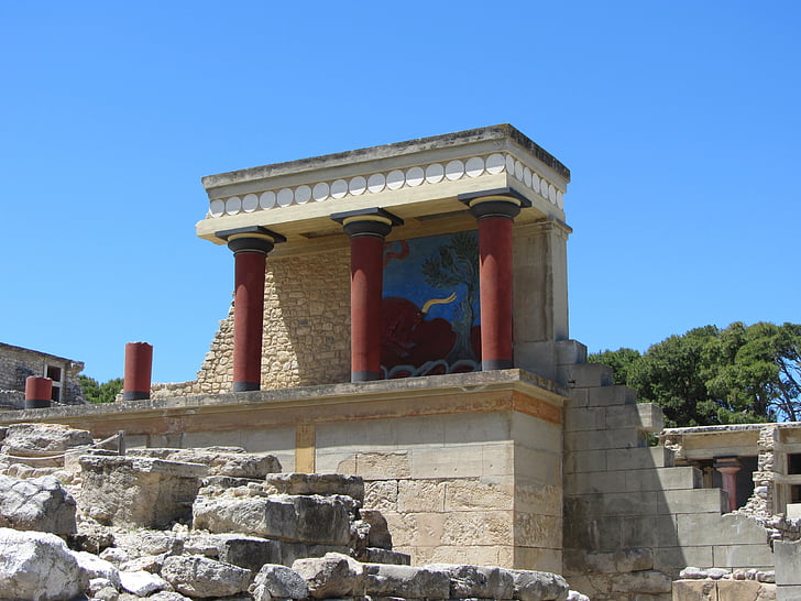 lukisan dinding, banteng, Istana knossos, Minoa, Pulau Kreta, Yunani, Arkeologi
