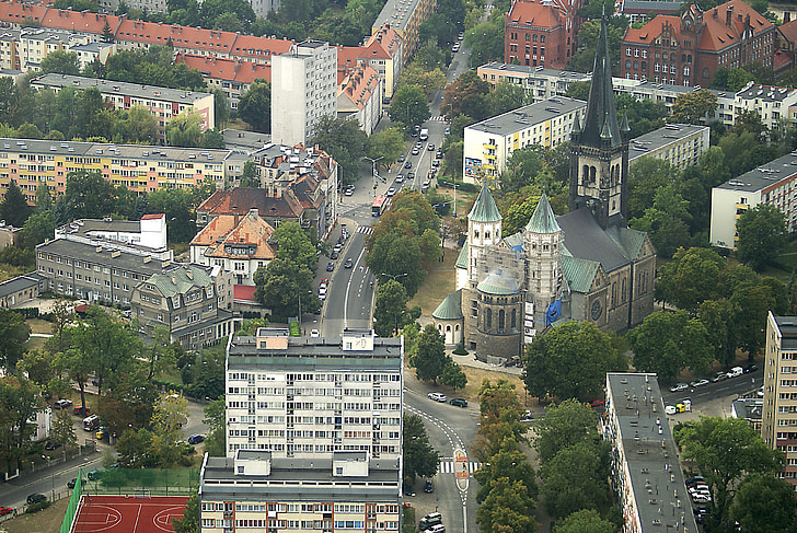 wrocław, city, houses, view from above, architecture, church, old buildings
