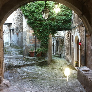 arc, walls, lights, medieval village, navelli, abruzzo, architecture