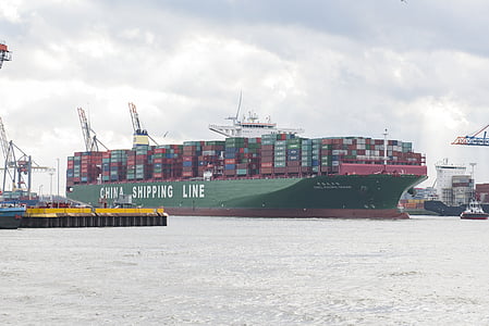 container ship, hamburg port, container handling, container bridge cargo, container terminal, harbour cranes, container