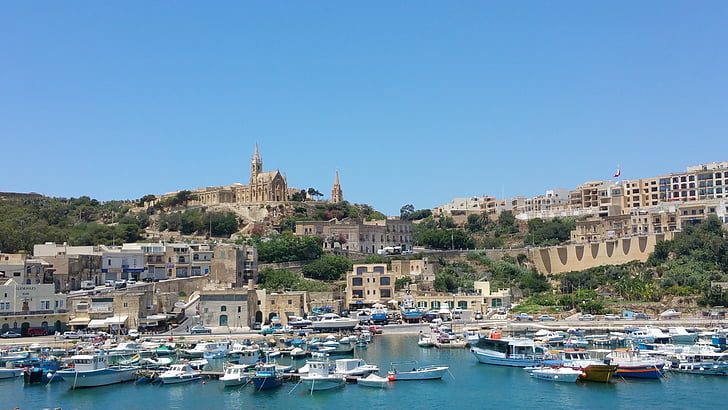 Gozo, ø, port, Malta, vand, havet, maltesisk