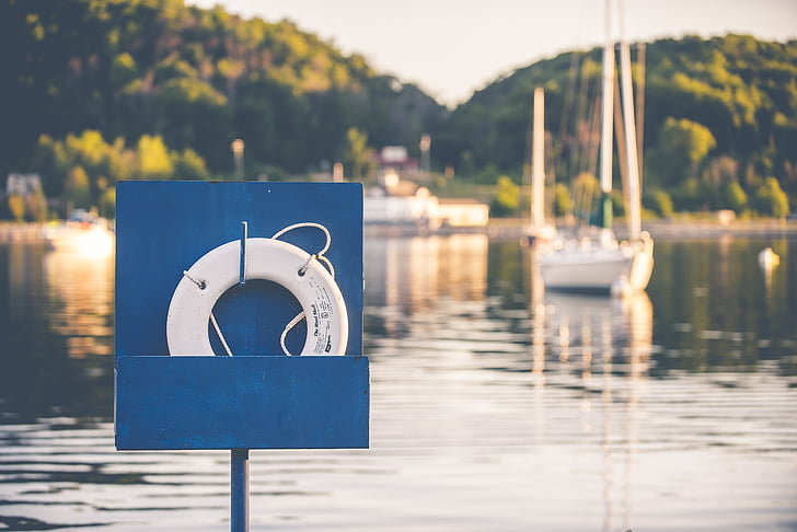 boat, inflatable ring, lake, lifebuoy, outdoors, pier, river