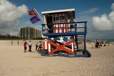 Miami, hav, sand, stranden, badevakt, sjøen, folk
