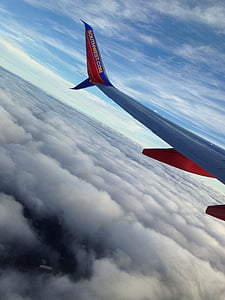 debesys, plokštumoje, lėktuvas, kelionės, skrydžio, plaukioja, oro transporto priemonės