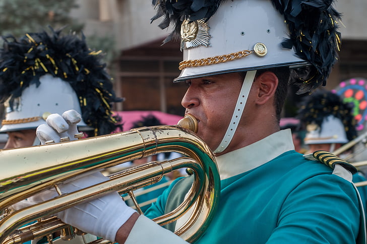 muzikant, marcheren, trombone, band, instrument, geluid, Parade