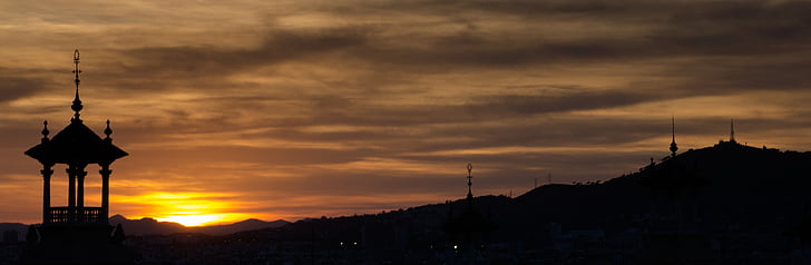 Plaza de España, Barcelona, puesta de sol