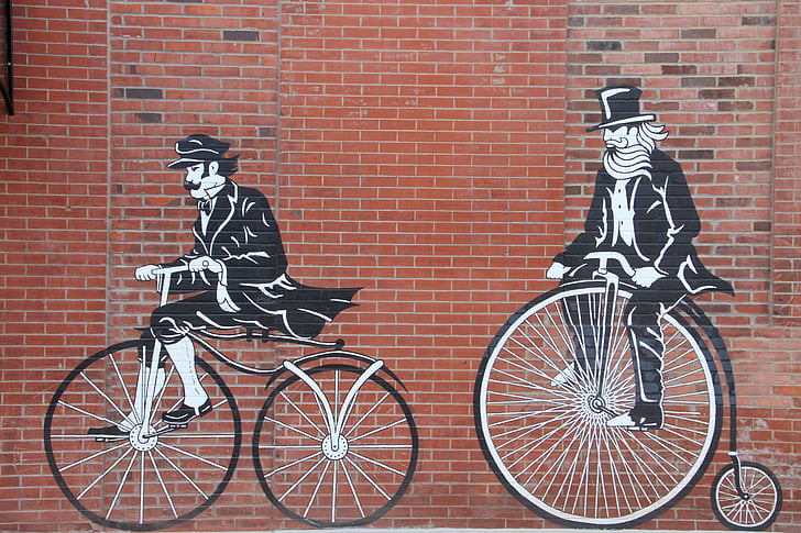 freska, ielu māksla, pilsētas, pilsēta, velosipēdi, velosipēdi, attēlu