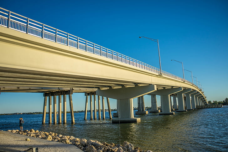 híd, Marco Island, Florida, tengerpart, víz