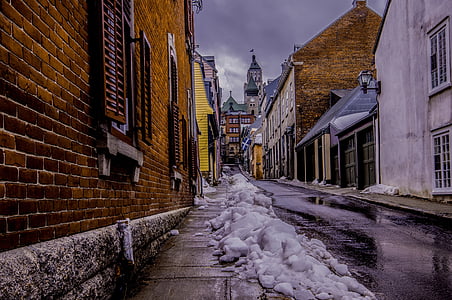 cidade, Lane, Québec, tijolo, rua, parede, Pierre