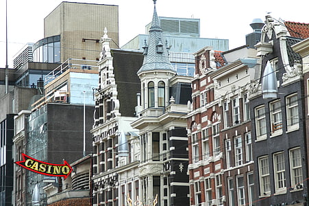 Amsterdam, casas, Casino, ciudad, Holanda, arquitectura, Holandés